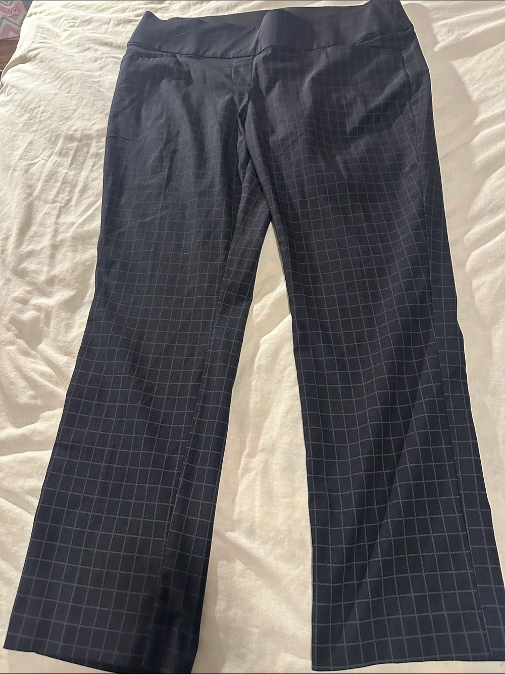 Women's Black Grid-Pattern Stretch Trousers NWOT